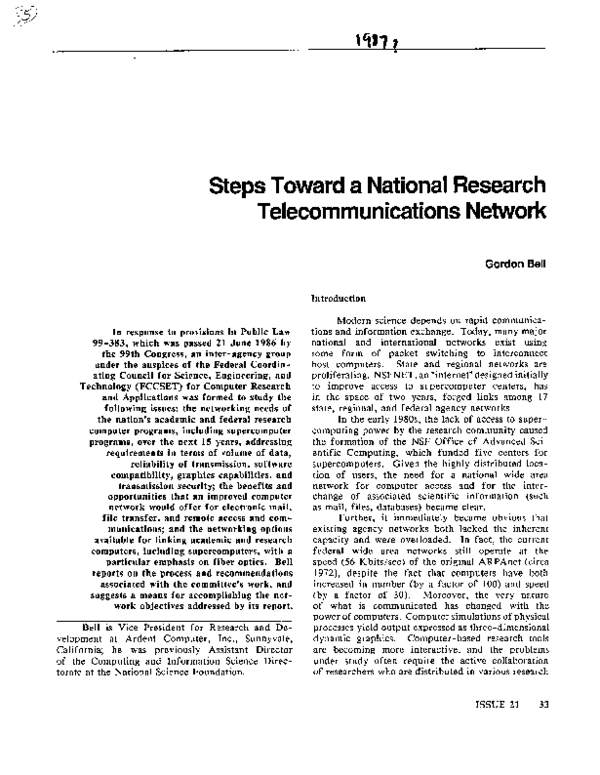 (PDF) Steps toward a national research telecommunications network