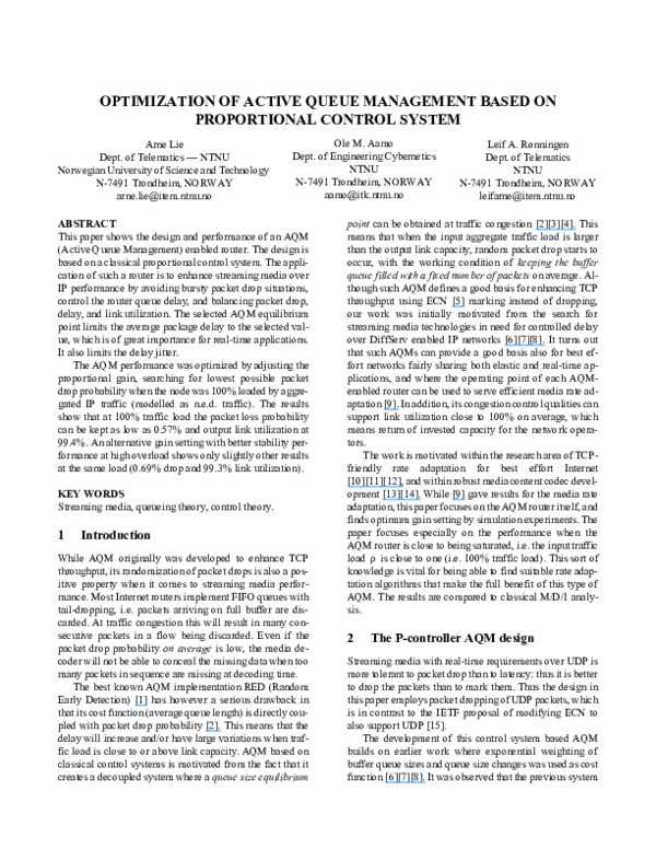 (PDF) Optimization of active queue management based on proportional ...