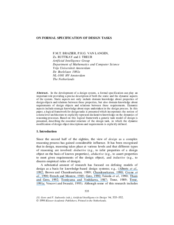 (PDF) On Formal Specification of Design Tasks