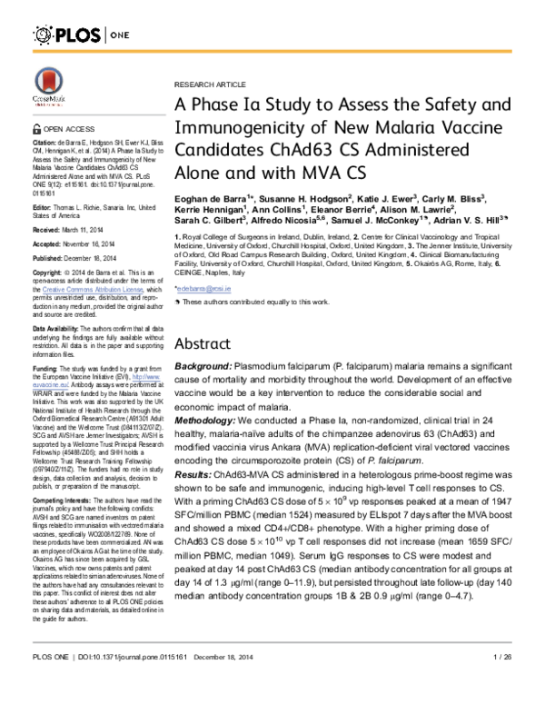 (PDF) A Phase Ia Study to Assess the Safety and Immunogenicity of New ...