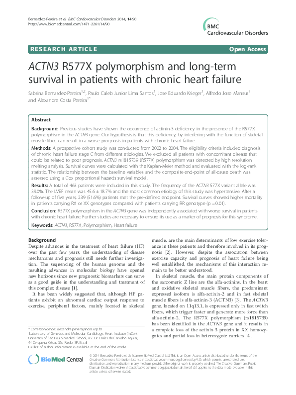 (PDF) ACTN3 R577X polymorphism and long-term survival in patients with ...