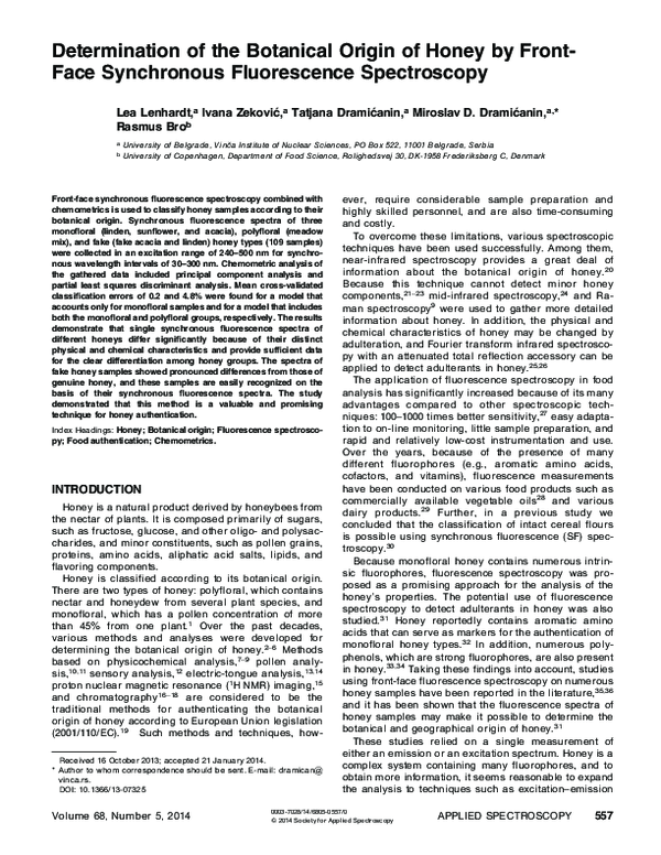 (PDF) Determination of the botanical origin of honey by Fourier ...