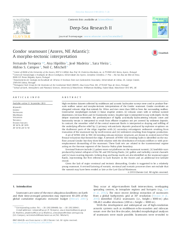 Pdf Condor Seamount Azores Ne Atlantic A Morpho Tectonic
