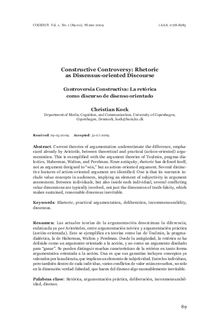 Constructive Controversy: Rhetoric as Dissensus-oriented Discourse ...