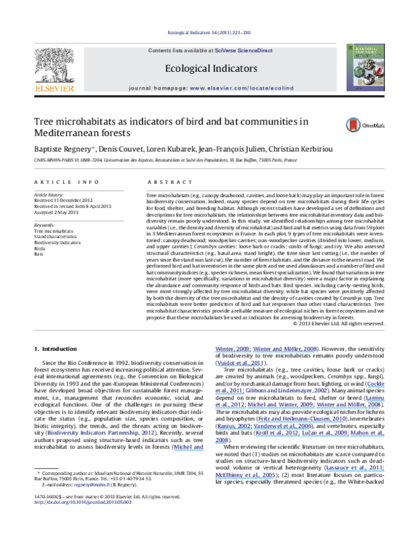 (PDF) Tree microhabitats as indicators of bird and bat communities in ...