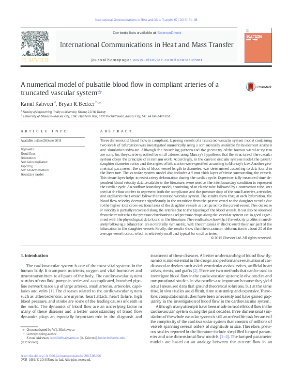 (PDF) A numerical model of pulsatile blood flow in compliant arteries ...