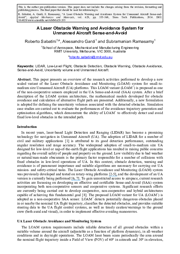 (PDF) A laser obstacle warning and avoidance system for manned and ...
