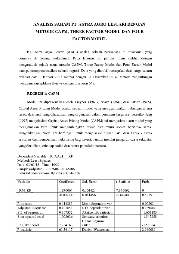 (PDF) Analisis Saham PT. Astra Agro Lestari dengan Metode CAPM, Three ...