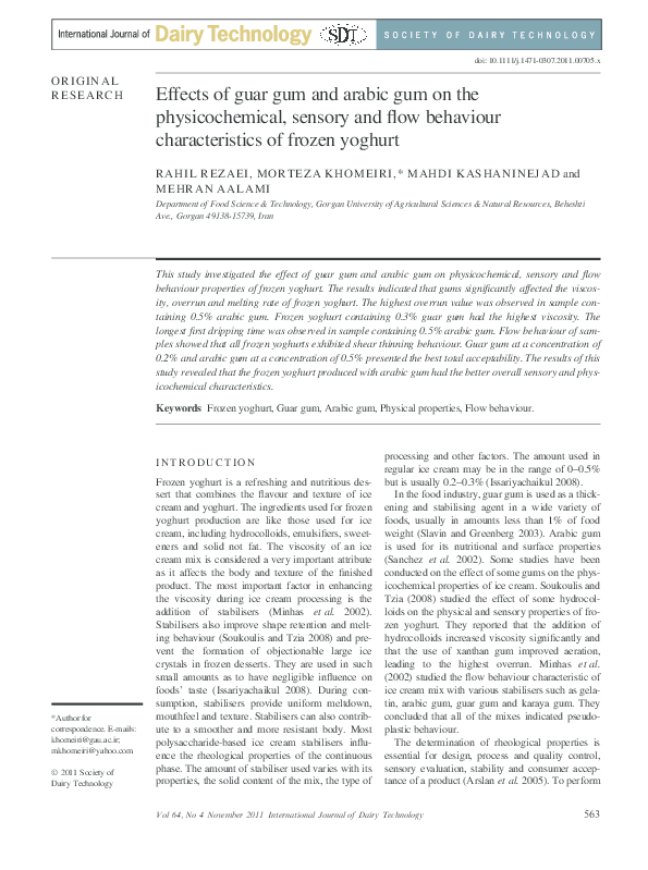 (PDF) Effects of guar gum and arabic gum on the physicochemical