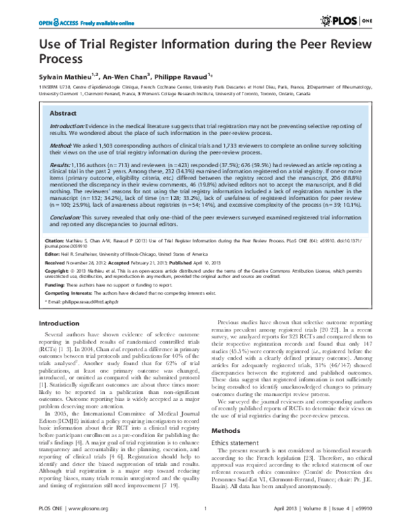 (PDF) Use of Trial Register Information during the Peer Review Process