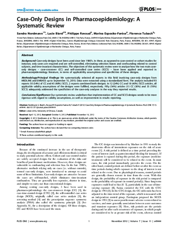 (PDF) Case-Only Designs in Pharmacoepidemiology: A Systematic Review