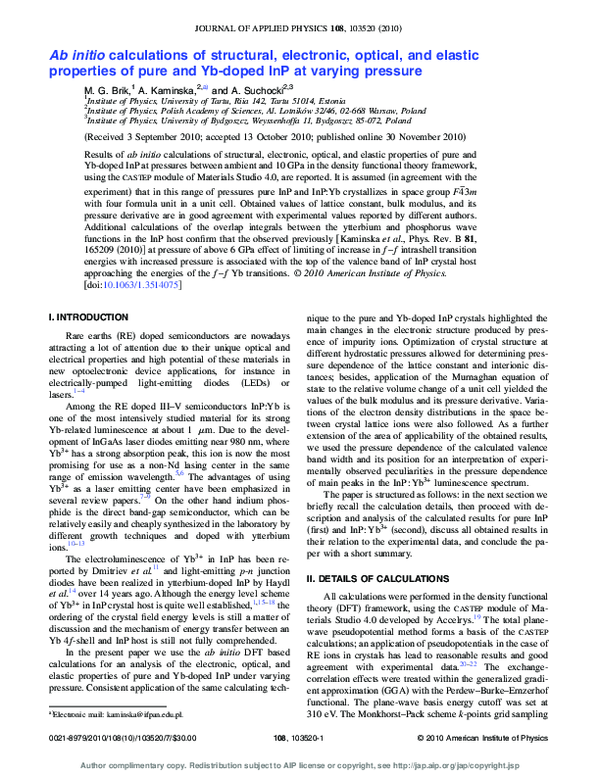 (PDF) Ab initio calculations of structural, electronic, optical, and ...