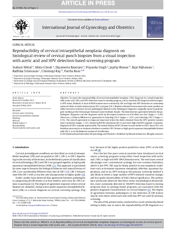 (PDF) Reproducibility of cervical intraepithelial neoplasia diagnosis ...