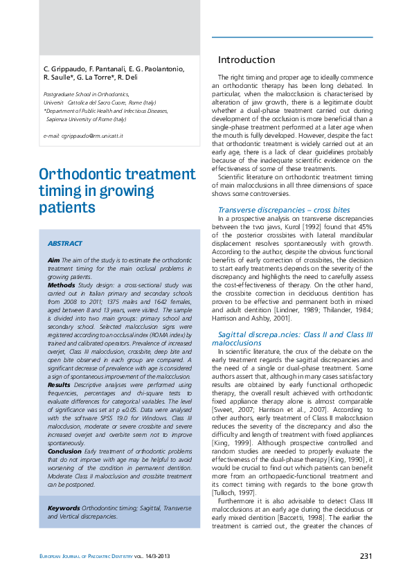 (PDF) Orthodontic treatment timing in growing patients