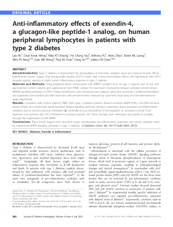 Picture of (PDF) Anti-inflammatory effects of exendin-4, a glucagon-like peptide-1 ...