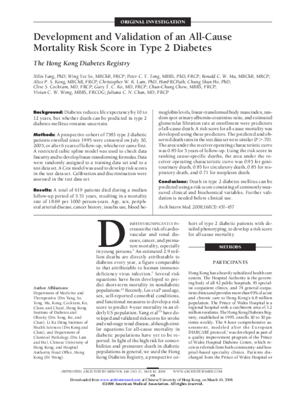 (PDF) Development and Validation of an All-Cause Mortality Risk Score ...