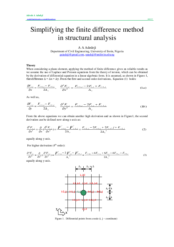 Pdf Simplifying The Finite Difference Method In Structural Analysis