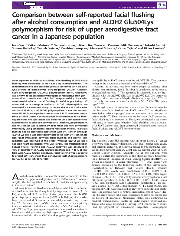 (PDF) Comparison between selfreported facial flushing after alcohol