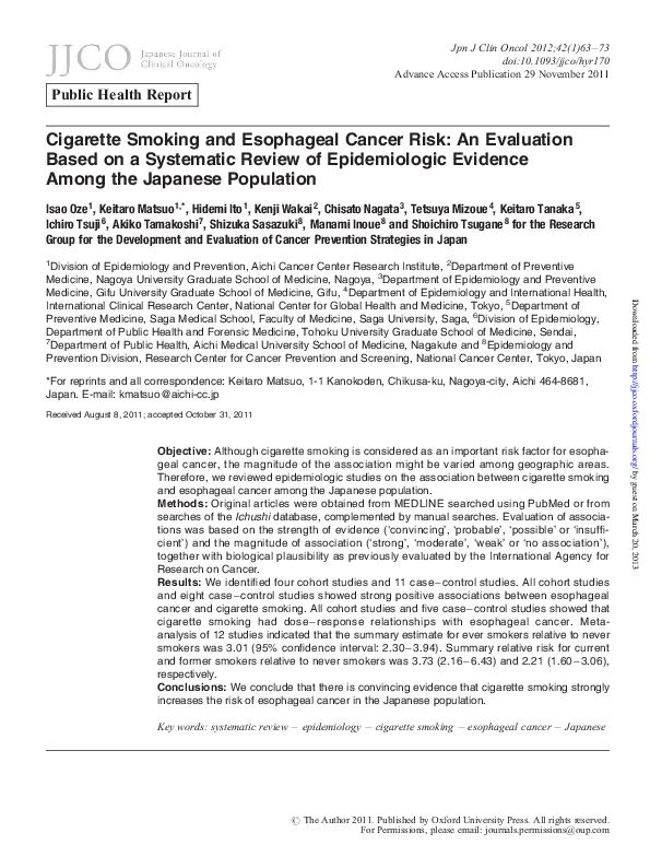 (PDF) Cigarette Smoking and Esophageal Cancer Risk An Evaluation Based