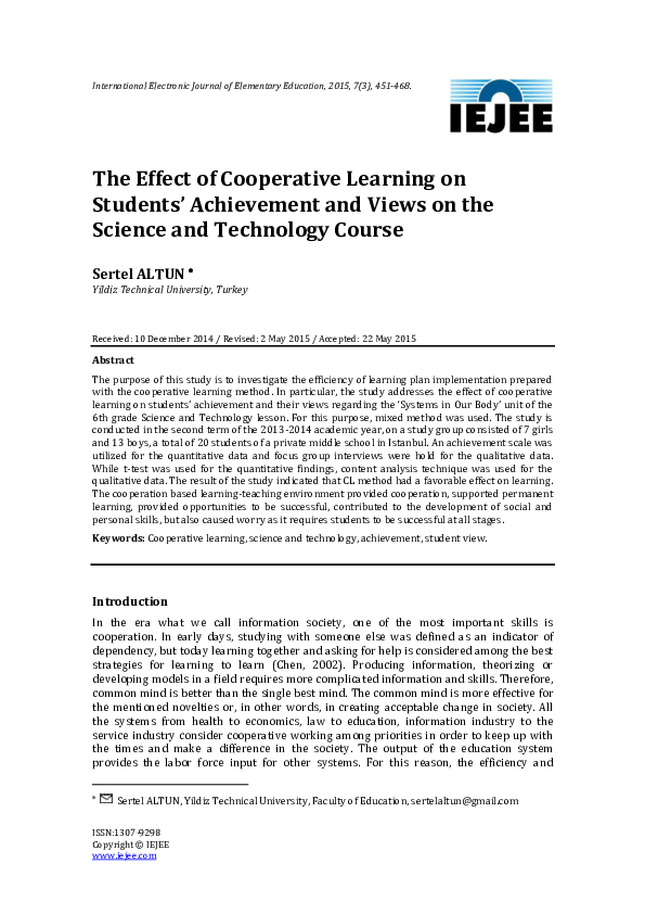 (PDF) The Effect of Cooperative Learning on Students' Achievement and ...