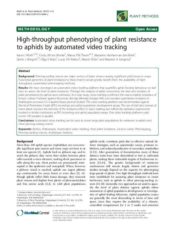(PDF) High-throughput phenotyping of plant resistance to aphids by ...