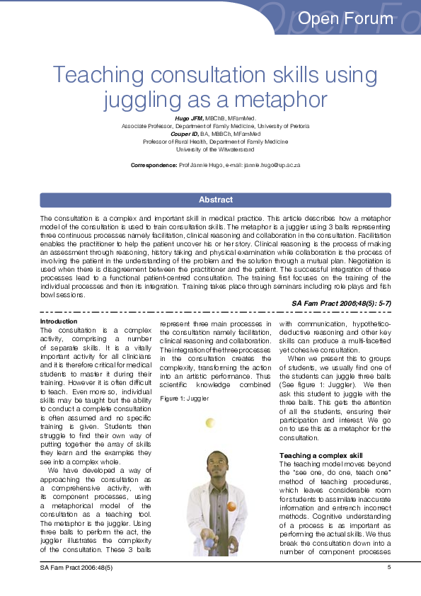 (PDF) Teaching consultation skills using juggling as a metaphor