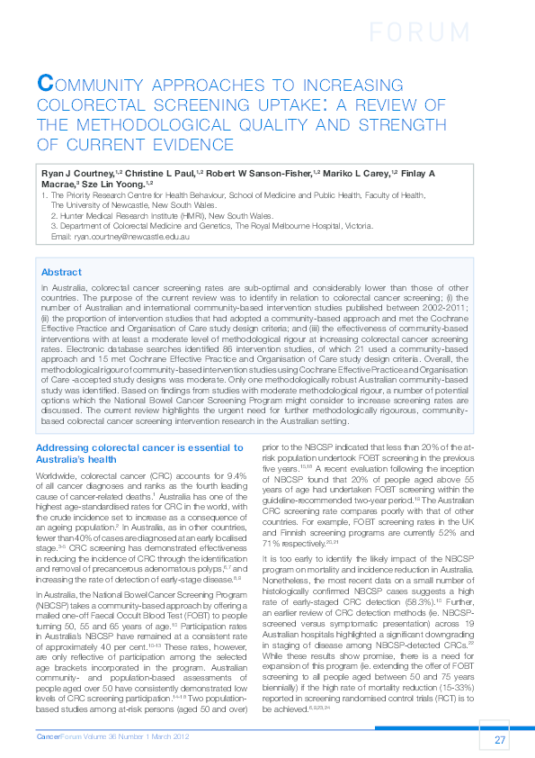 (PDF) Community approaches to increasing colorectal screening uptake: A ...