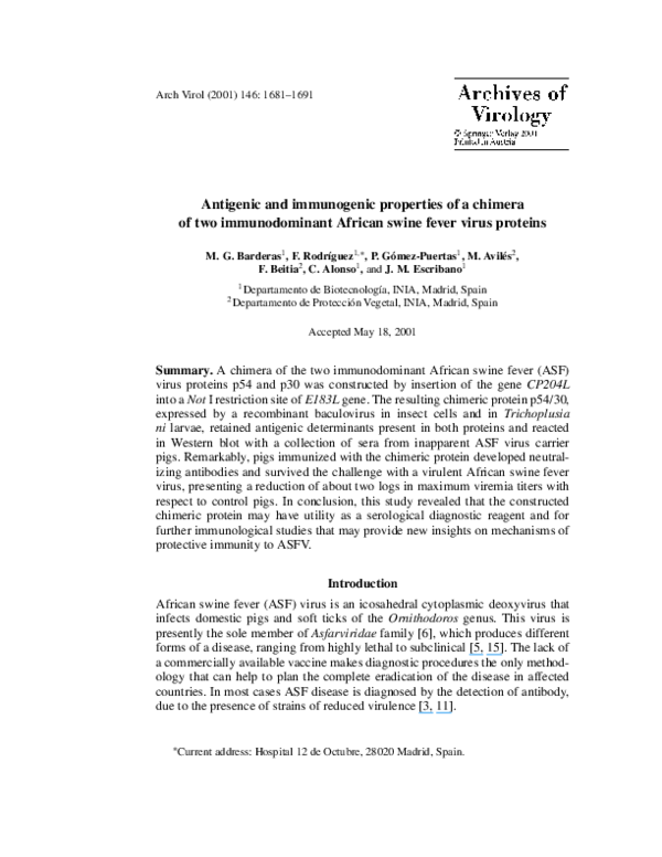 (PDF) Antigenic and immunogenic properties of a chimera of two ...