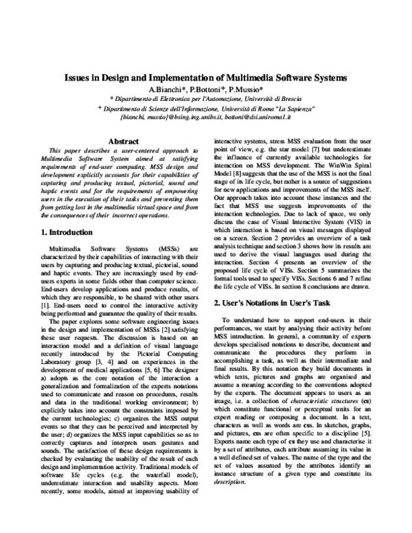 (PDF) Issues in design and implementation of multimedia software systems