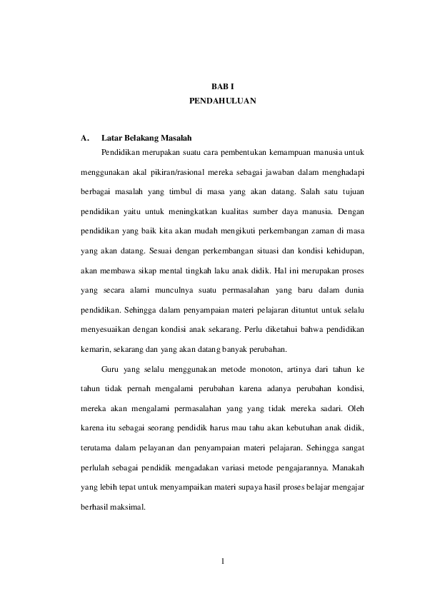Bab 1 Pendahuluan Skripsi Pendidikan Matematika Ide Judul Skripsi Universitas