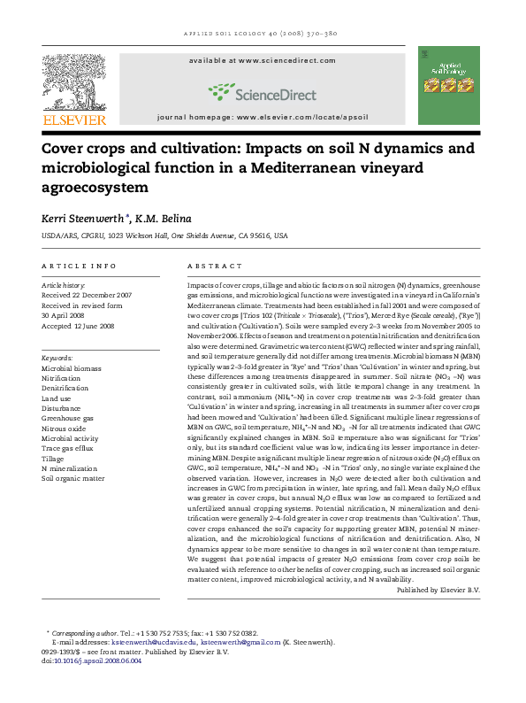(PDF) Cover crops and cultivation: Impacts on soil N dynamics and ...