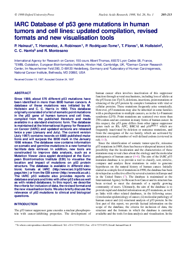 (PDF) IARC Database of p53 gene mutations in human tumors and cell ...