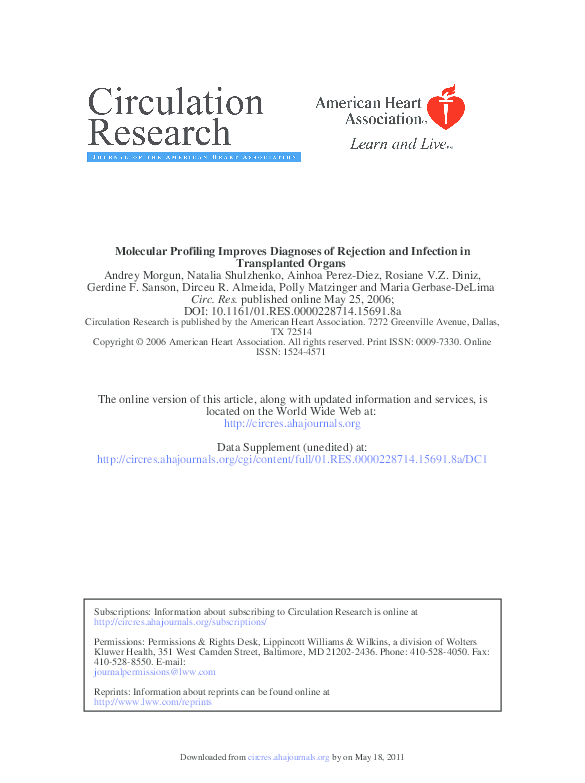 (PDF) Molecular profiling improves diagnoses of rejection and infection ...