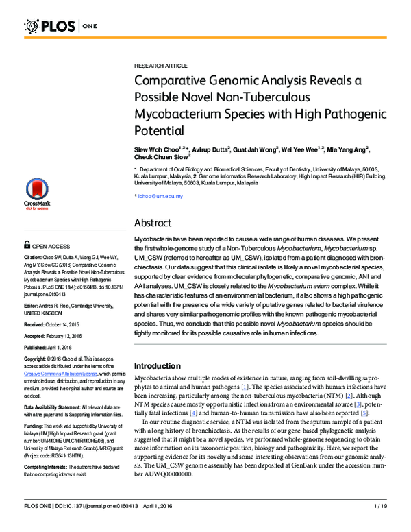 (PDF) Comparative Genomic Analysis Reveals a Possible Novel Non ...