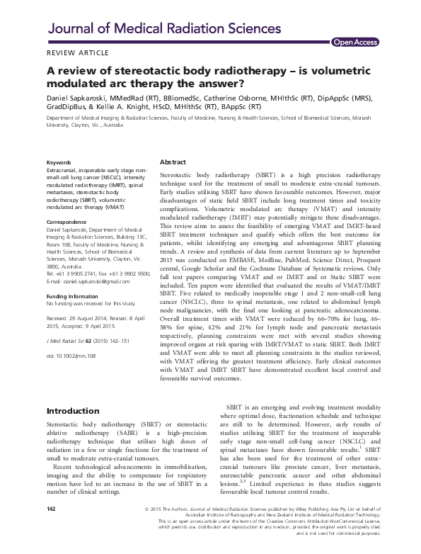 (PDF) A review of stereotactic body radiotherapy is volumetric