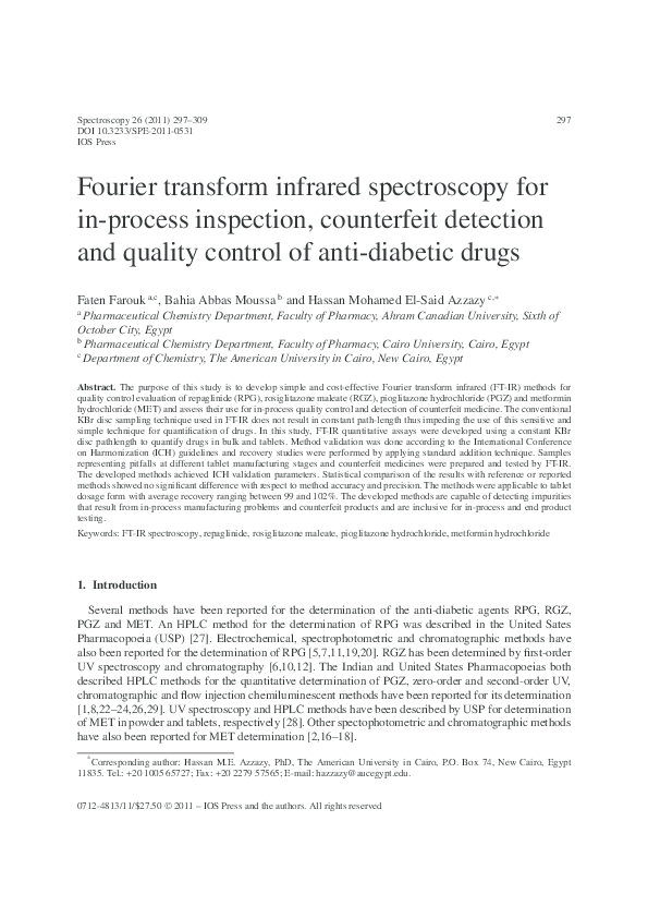 (PDF) Fourier transform infrared spectroscopy for in-process inspection ...
