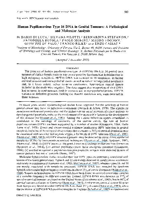 (PDF) Human Papillomavirus Type 16 DNA in Genital Tumours: A ...