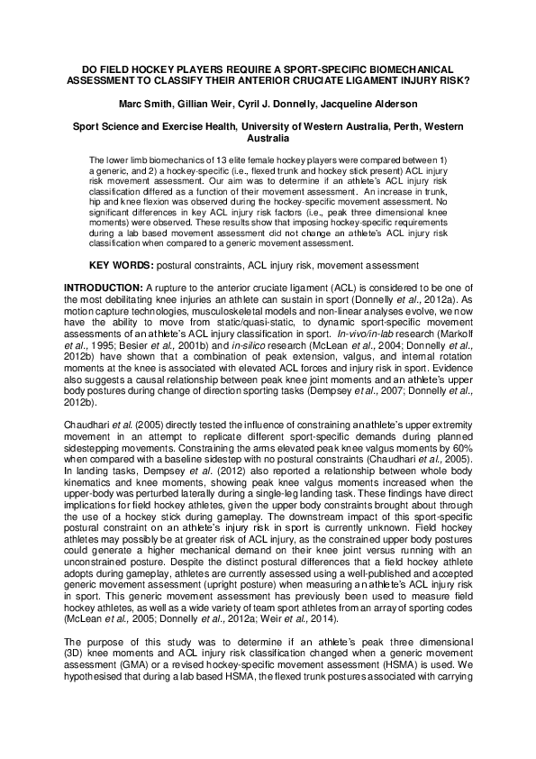 (PDF) DO FIELD HOCKEY PLAYERS REQUIRE A SPORTSPECIFIC BIOMECHANICAL
