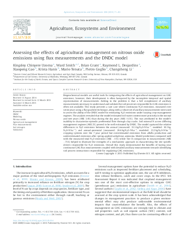 (PDF) Assessing the effects of agricultural management on nitrous oxide ...