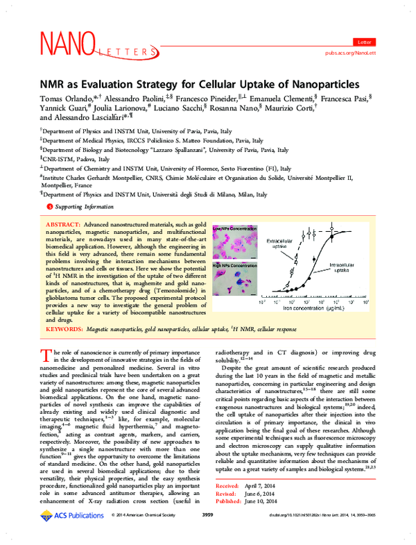 (PDF) NMR as Evaluation Strategy for Cellular Uptake of Nanoparticles