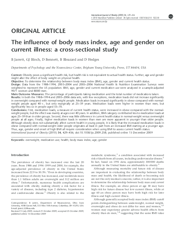 (PDF) The influence of body mass index, age and gender on current ...