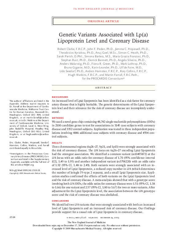 (PDF) Genetic Variants Associated with Lp(a) Lipoprotein Level and ...