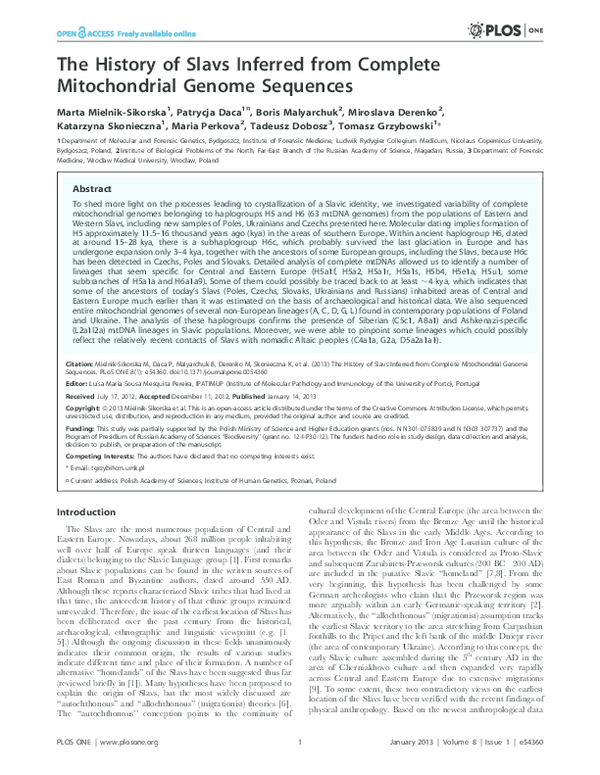(PDF) The History of Slavs Inferred from Complete Mitochondrial Genome ...