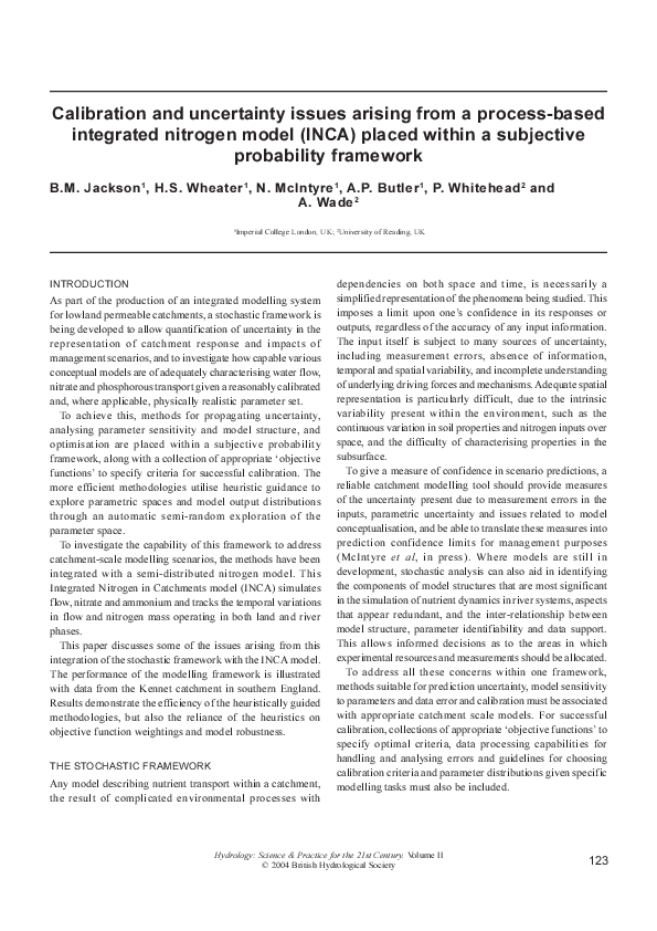(PDF) Calibration and uncertainty issues arising from a process-based ...