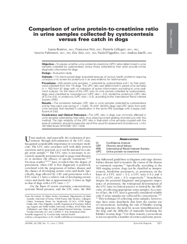 (PDF) Comparison of urine proteintocreatinine ratio in urine samples