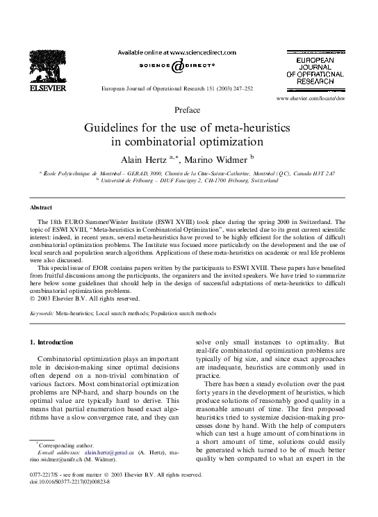 (PDF) Guidelines for the use of meta-heuristics in combinatorial ...