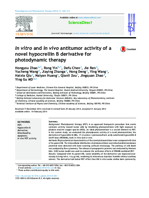 (PDF) In vitro and in vivo antitumor activity of a novel hypocrellin B ...