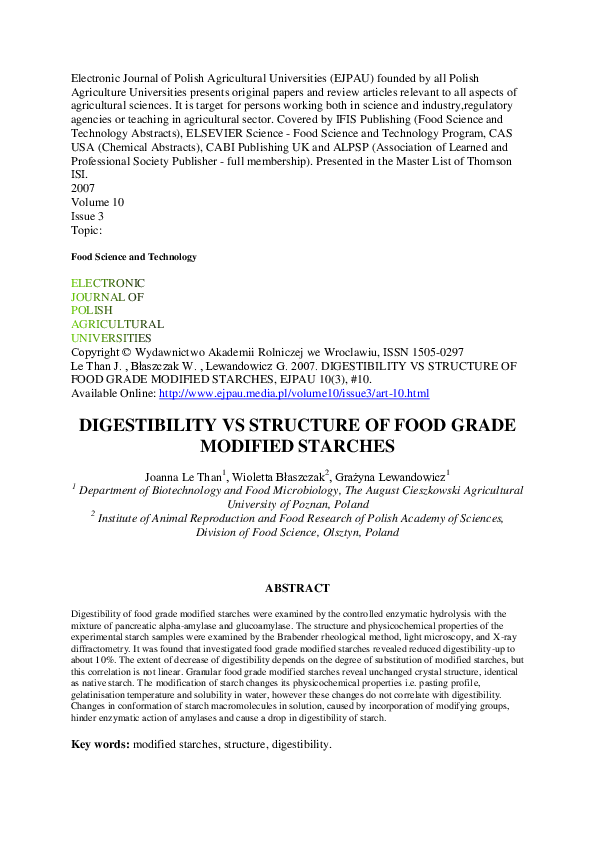 First page of “Digestibility vs structure of food grade modified starches”