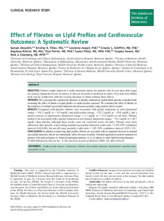 (PDF) Effect of Fibrates on Lipid Profiles and Cardiovascular Outcomes ...