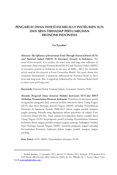 PENGARUH DANA INVESTASI MELALUI INSTRUMEN SUN DAN SBSN TERHADAP